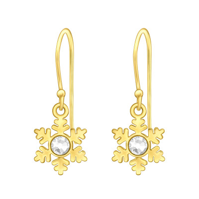 Silver Laser Cut Flower Earrings with Crystal