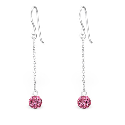 Silver Ball Earrings with Crystal
