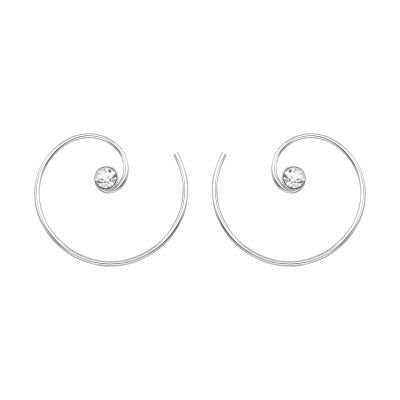 Spiral Hoops Sterling Silver Earrings with Crystal