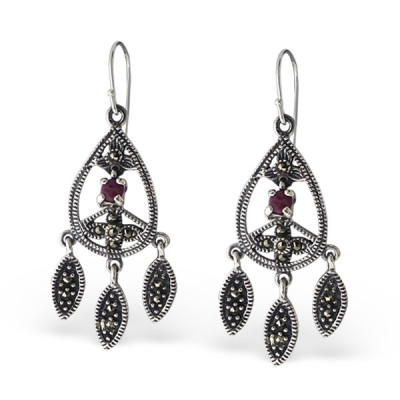 Marcasite Drop Sterling Silver Earrings with Natural Stones