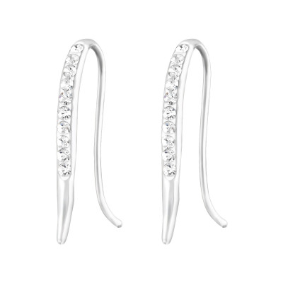 Silver Curved Earrings with Crystal