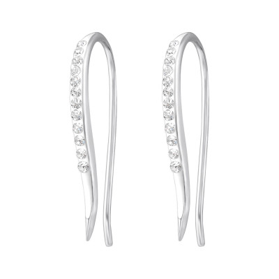 Silver Curved Earrings with Crystal