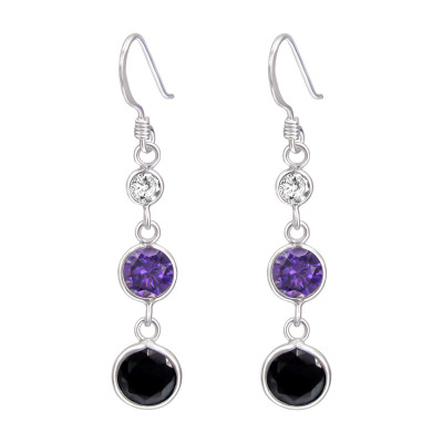 Silver Hanging Circles Earrings with Cubic Zirconia