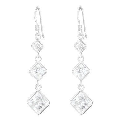 Hanging Squares Sterling Silver Earrings with Cubic Zirconia