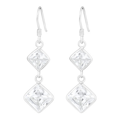 Silver Hanging Squares Earrings with Cubic Zirconia