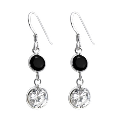 Silver Hanging Circles Earrings with Cubic Zirconia