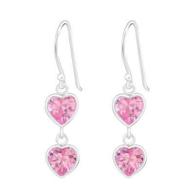 Silver Hanging Hearts Earrings with Cubic Zirconia