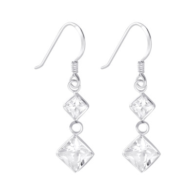 Hanging Squares Sterling Silver Earrings with Cubic Zirconia