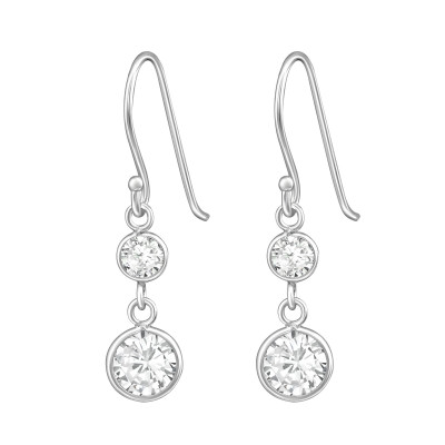 Silver Hanging Round Earrings with Cubic Zirconia