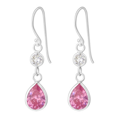 Hanging Circle and Tear Drop Sterling Silver Earrings with Cubic Zirconia