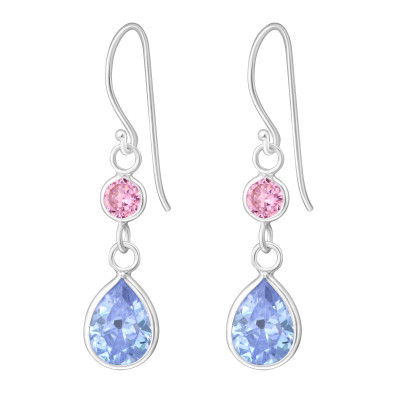 Silver Hanging Circle and Teardrop Earrings with Cubic Zirconia