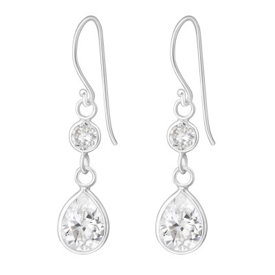 Hanging Circle and Tear Drop Sterling Silver Earrings with Cubic Zirconia