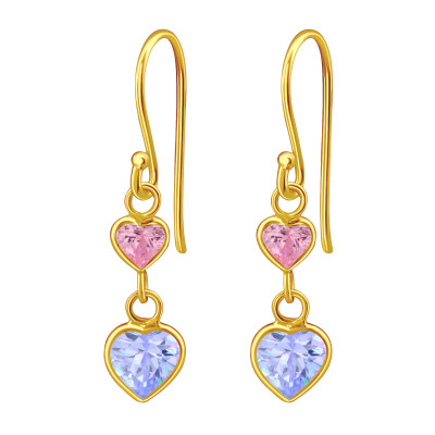 Silver Hanging Hearts Earrings with Cubic Zirconia