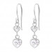 Silver Hanging Hearts Earrings with Cubic Zirconia
