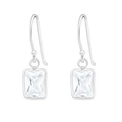 Silver Rectangle Earrings with Cubic Zirconia