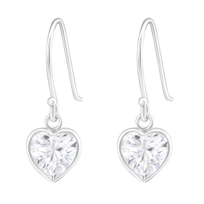 Silver Heart Earrings with Cubic Zirconia