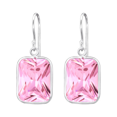 Silver Rectangle Earrings with Cubic Zirconia