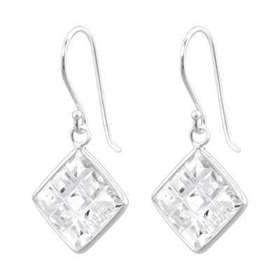 Silver Square Earrings with Cubic Zirconia