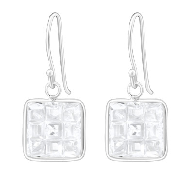 Silver Square Earrings with Cubic Zirconia