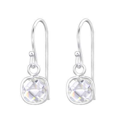 Square Sterling Silver Earrings with Cubic Zirconia