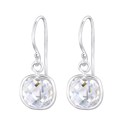 Square Sterling Silver Earrings with Cubic Zirconia