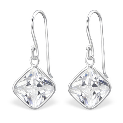 Square Sterling Silver Earrings with Cubic Zirconia