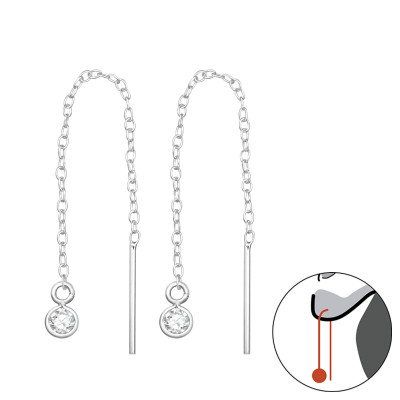 Silver Thread Through Round Earring with Cubic Zirconia