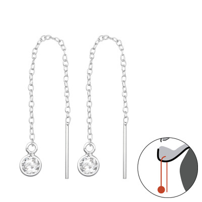 Silver Thread Through Round Earring with Cubic Zirconia