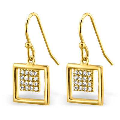 Square Sterling Silver Earrings with Cubic Zirconia