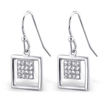 Square Sterling Silver Earrings with Cubic Zirconia