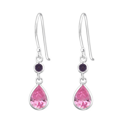 Silver Hanging Circle and Teardrop Earrings with Cubic Zirconia