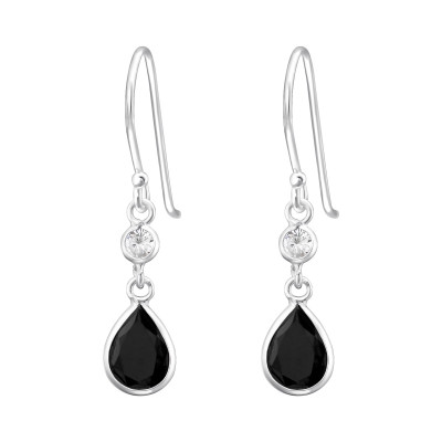 Silver Hanging Circle and Teardrop Earrings with Cubic Zirconia