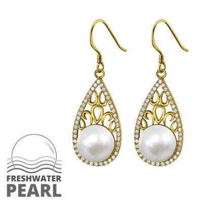 Pear Sterling Silver Earrings with Cubic Zirconia and Pearl