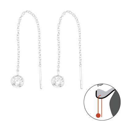 Silver Thread Through Earrings with Cubic Zirconia