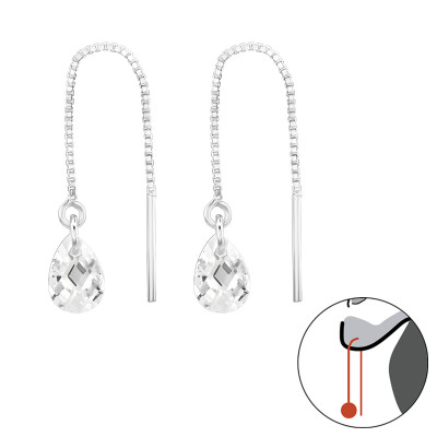 Silver Thread Through Tear Drop Earrings with Cubic Zirconia