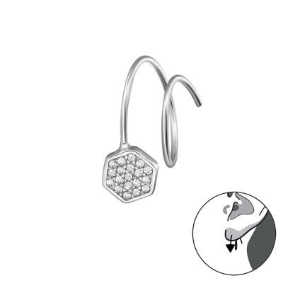 Hexagon Sterling Silver Earrings with Cubic Zirconia