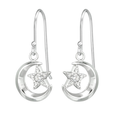 Silver Moon and Star Earrings with Cubic Zirconia