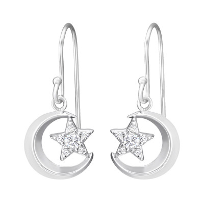 Silver Moon and Star Earrings with Cubic Zirconia