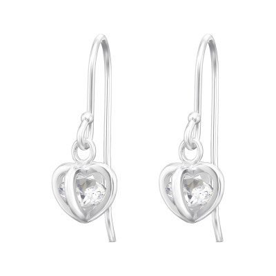 Silver Heart Earrings with Cubic Zirconia