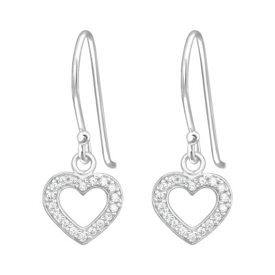 Silver Heart Earrings with Cubic Zirconia