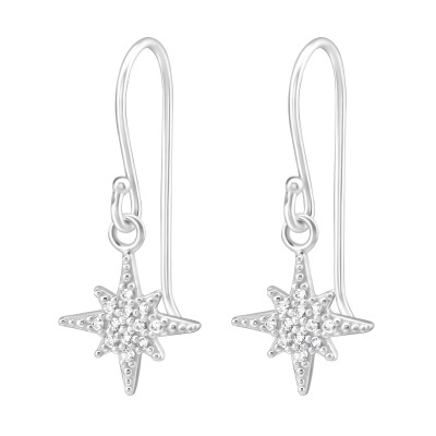 Silver Northern Star Earrings with Cubic Zirconia