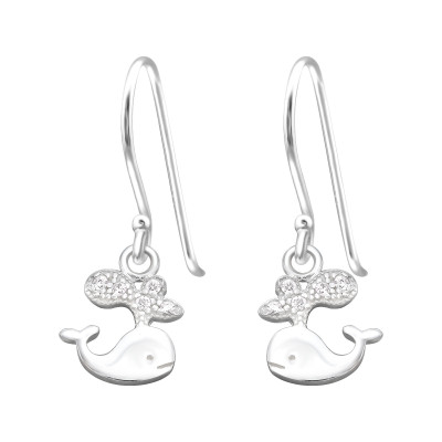 Silver Whale Earrings with Cubic Zirconia