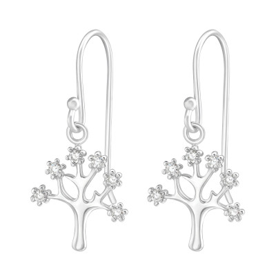 Silver Tree Earrings with Cubic Zirconia