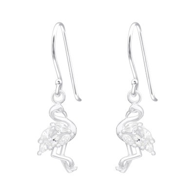 Silver Flamingo Earrings with Cubic Zirconia