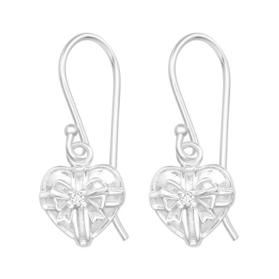 Silver Heart Earrings with Cubic Zirconia