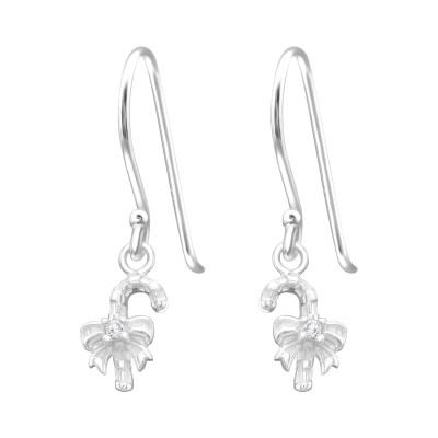 Silver Candy Cane Earrings with Cubic Zirconia