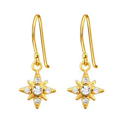 Silver Northern Star Earrings with Cubic Zirconia and Crystal