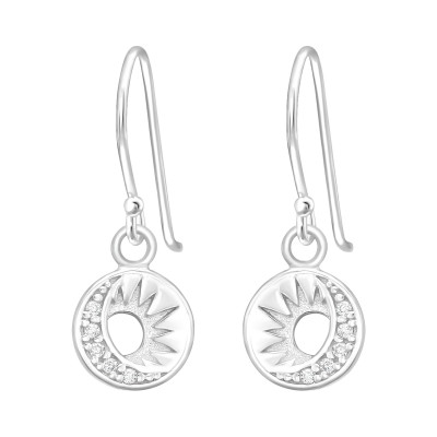 Silver Moon and Sun Earrings with Cubic Zirconia