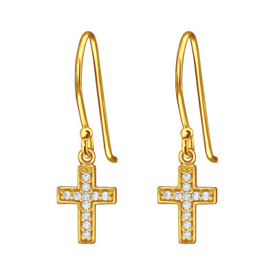 Silver Cross Earrings with Cubic Zirconia