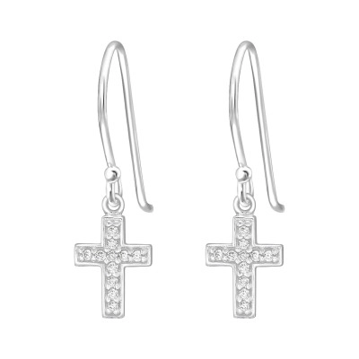 Silver Cross Earrings with Cubic Zirconia